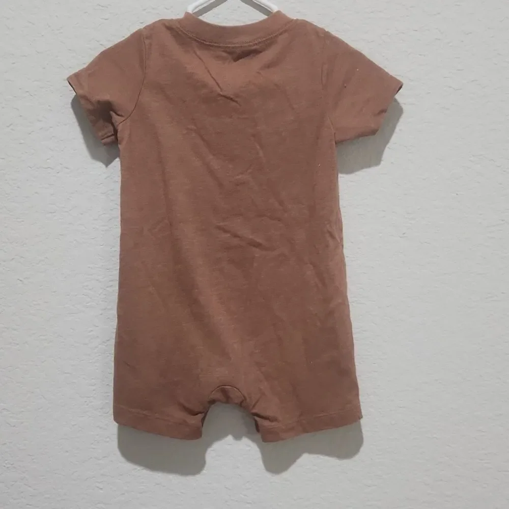 Carter's Baby Romper 12M 2PC Orange Brown Pineapple Button Outfit Set - Picture 11 of 14